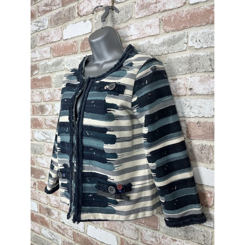 Desigual Women's Jacket Blue/White Cotton Hook&Eye Closure Size L - Picture 4 of 12
